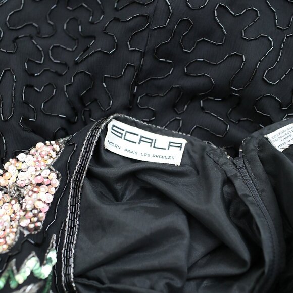 Vintage 80s Scala Black Floral Beaded Sequin Dress - Size S - Picture 8 of 10